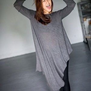 Two ways multi functional top/asymmetrical long sleeve blouse/edgy relaxed futuristic top/pleated sleeves top
