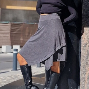 Asymmetrical Layered Skirt - High Waist, Knee Length
