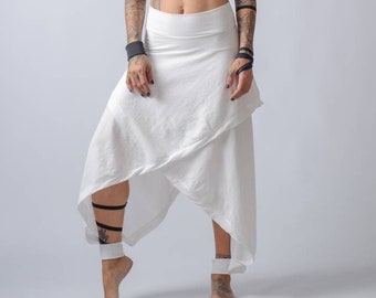 NEW asymmetric wide leg pants and skirt/Cotton High waisted plus size skirt/Edgy ankle length loose pants/Cyberpunk, palazzo pants