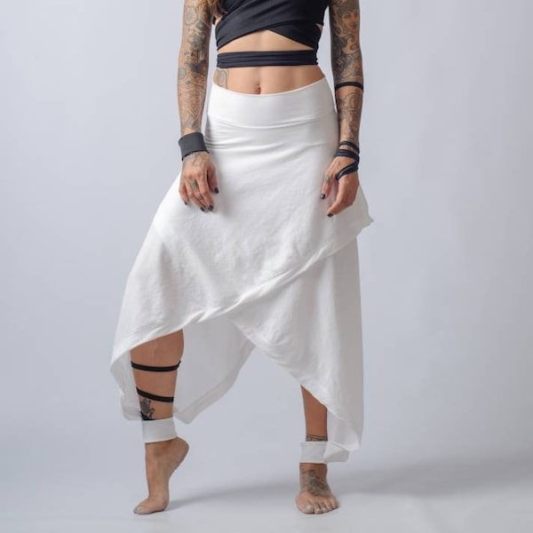 NIEUWE asymmetrische wijde pijpen broek en rok/Katoen Hoge taille plus size rok/Edgy enkellange losse broek/Cyberpunk, palazzo broek