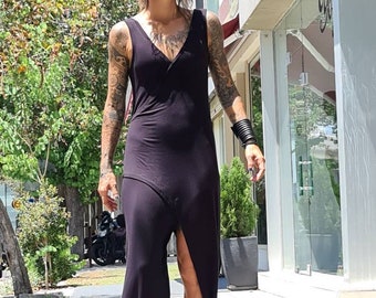 Asymmetric V-Neck Cotton Wrap Dress: Cyberpunk Futuristic Style