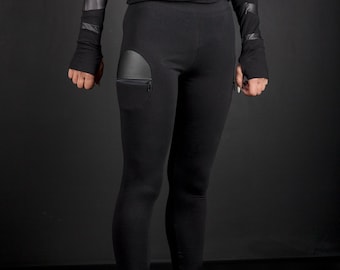 Leder und Reißverschluss Leggings/Leggings für Damen im Biker-Stil/Cyberpunk Leder und Reißverschluss/Post Apokalypse Mode