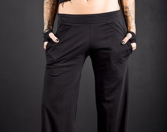 Women's edgy flare pants/women's bikers style relaxed pants with pockets/cyberpunk Gothic flare pants