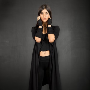 Loose Long Asymmetric Cardigan/Extravagant Jacket/Comfortable Cotton Casual Coat/Thumb Hole Sleeves/Cyberpunk Jacket