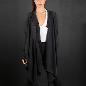 Women's Asymmetric Cotton Lycra Jacket/Cyberpunk Multi-Functional Futuristic Cardigan/Thumb Holes Sleeves Loose Cardigan image 2