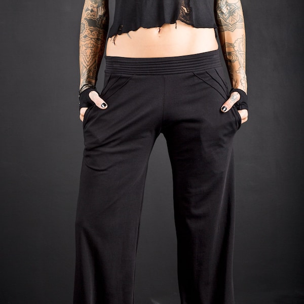 Women's Cotton Edgy Pants/Low Waist Straight Pants /Cyberpunk Gothic Flare Trousers