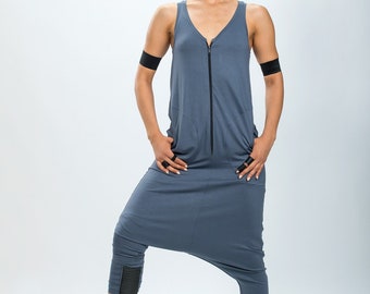 Urban Drop Crotch Jumpsuit: Stretch Cotton Cyberpunk Romper