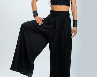 High Waist Wide Light Cotton Lycra Pants/Urban Bikers Post Apocalyptic Wide Trousers/Extravagant Pantalon