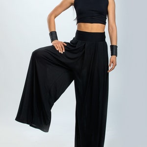 High Waist Wide Light Cotton Lycra Pants/Urban Bikers Post Apocalyptic Wide Trousers/Extravagant Pantalon