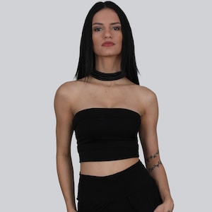 Soft Armour Boob Tube 90S Y2K Fashion For Festival Summer Goth Timeless Black Strapless Bandeau Top Minimalist Festival Layer