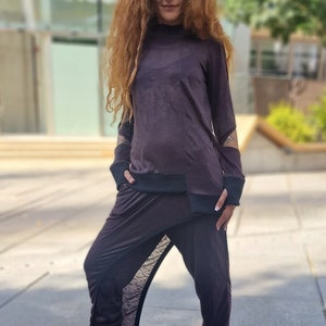 New Asymmetric Cotton Sweatshirt Hoodie with Split Sleeves and Thumbholes/Cyberpunk Hoodie Women/Asymmetrical Tunic Top
