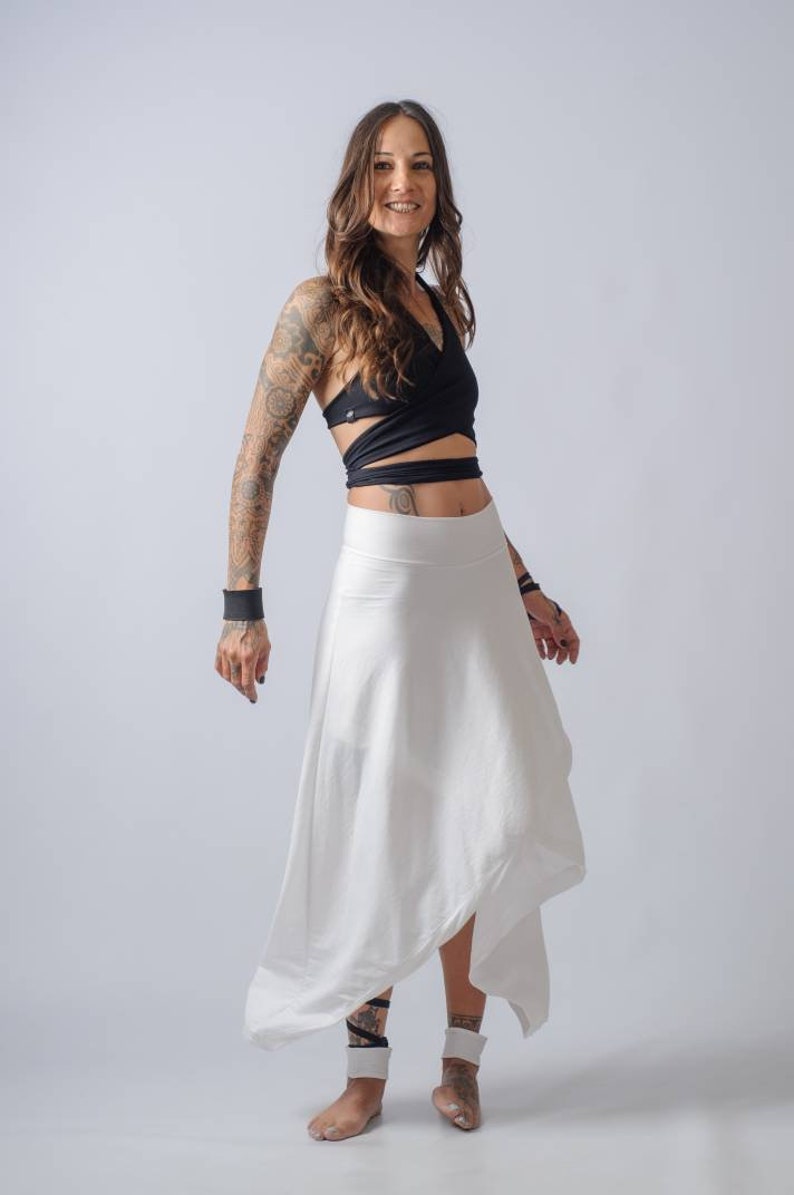 NEW asymmetric wide leg pants and skirt/Cotton High waisted plus size skirt/Edgy ankle length loose pants/Cyberpunk, palazzo pants image 5