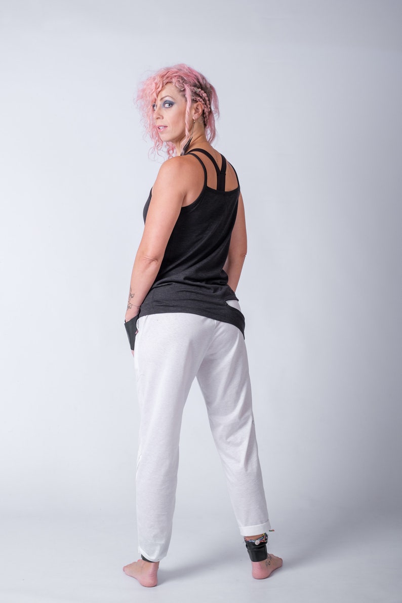 Women's cotton straight leg pants/Everyday Pleated Ankle Pants/Women's White Cyberpunk Style Pants image 10