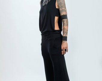 Black open sides Jumpsuit/Cut out side jumpsuit/ Edgy retro womens jumpsuit