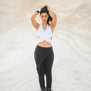 Handmade black cotton track pants with front skirt panel cyberpunk Berlin fashion trousers