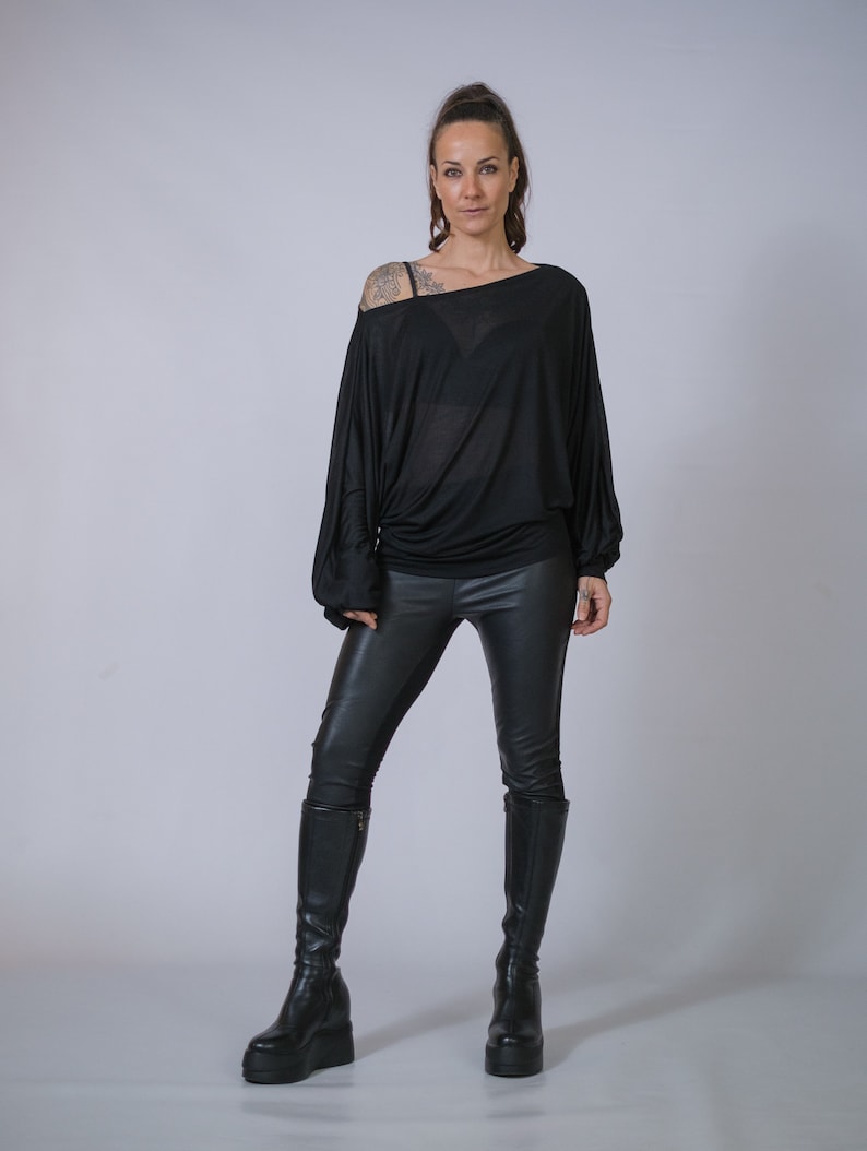 Women’s loose off-shoulder tunic, ethical minimalist fashion.