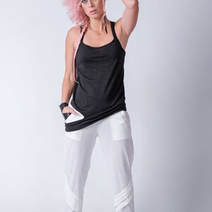 Women's cotton straight leg pants/Everyday Pleated Ankle Pants/Women's White Cyberpunk Style Pants image 3