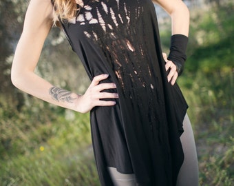 Asymmetric Shredded Cotton Tank Top: Cyberpunk Fashion