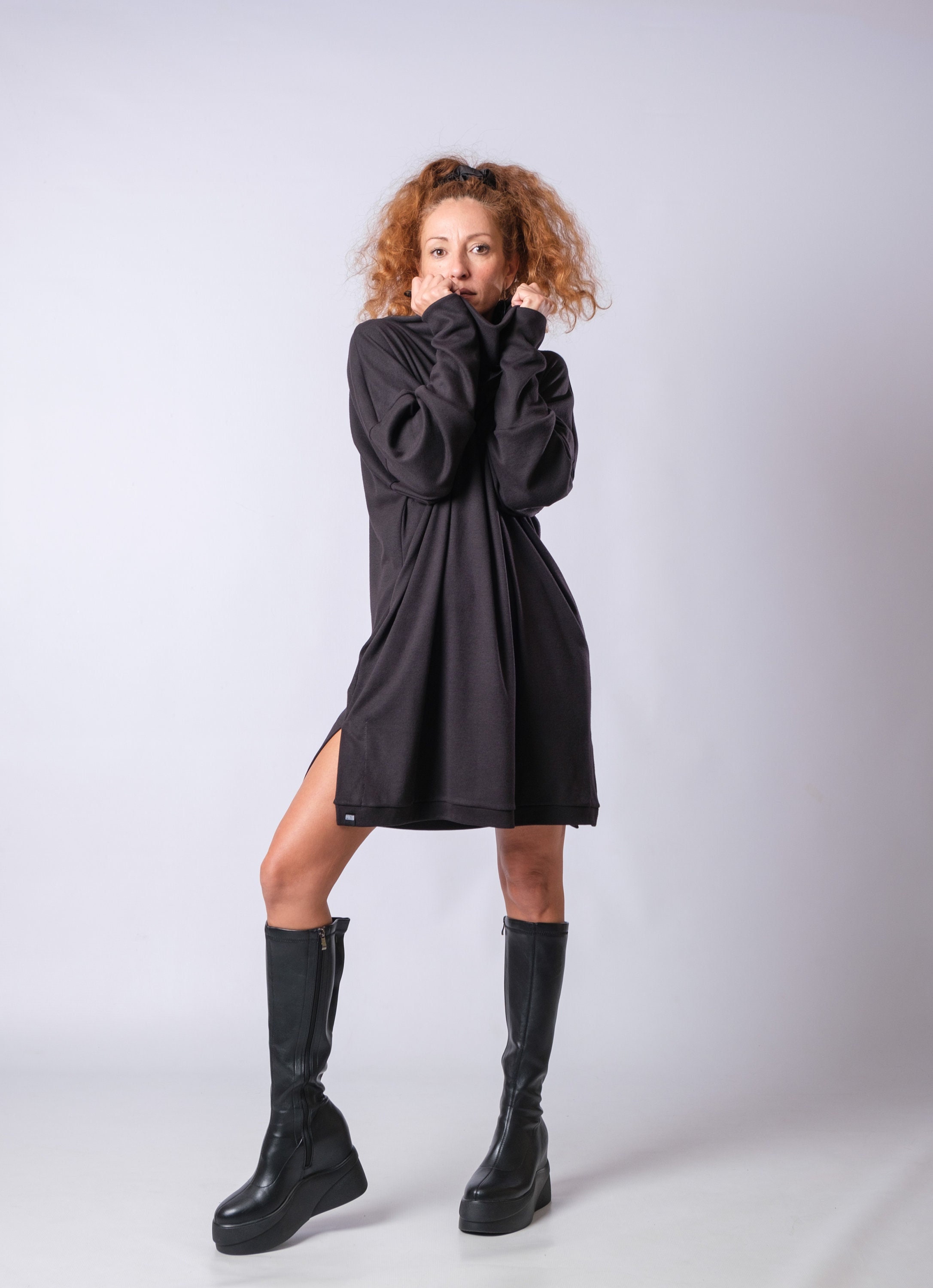 chinese dress ladies S3333 Mock Neck Dress with Thumb Holes – Twist Boutique main image 1