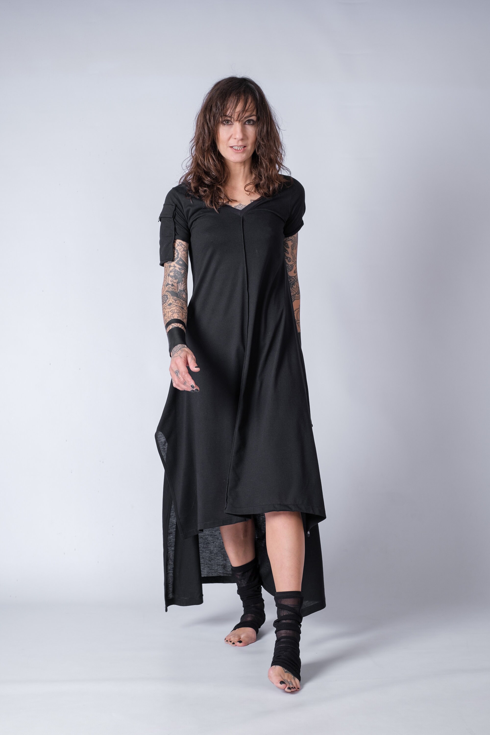 asymmetrical cotton dress Asymmetrical Slit, Long Cotton Dress – The Blue Poppy Project