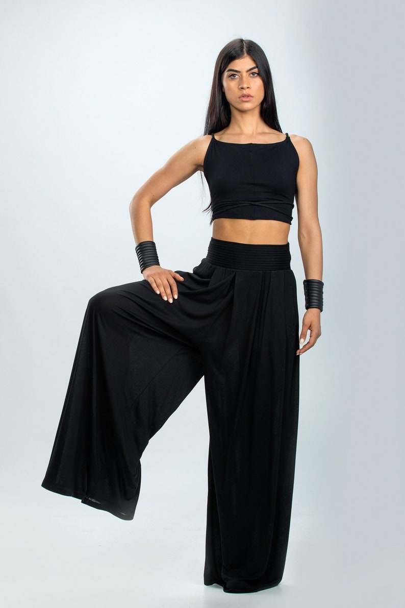 High Waist Wide Light Cotton Lycra Pants/Urban Bikers Post Apocalyptic Wide Trousers/Extravagant Pantalon image 1