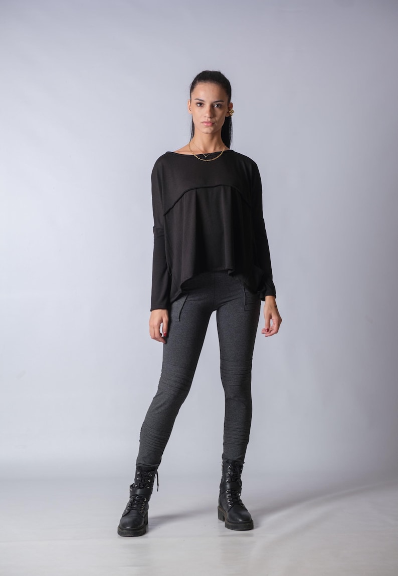 Handmade oversized off shoulder sweater blouse with draped long sleeves and relaxed fit