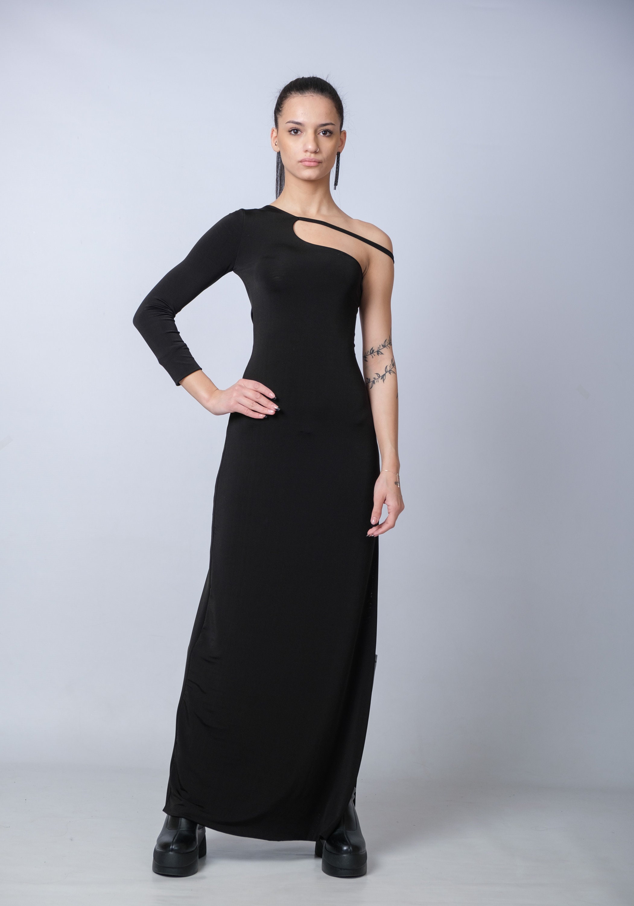 One Shoulder Dress/asymmetric Black Dress/cocktail Slit Gown