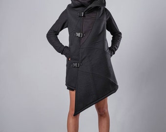 Winter Extravagant Puffer Coat/Black Quilted Asymmetric Avant-Garde Jacket/Futuristic Women's Clothing/Cyberpunk Jacket/Handmade