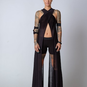 Asymmetrische Ärmellose Schwarze Tunika: Edgy Festival Wickeloberteil aus Baumwolle