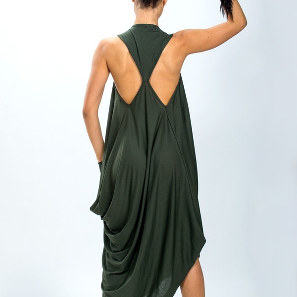 Backless loose dress/Edgy loose tank dress backless/Futuristic draped dress