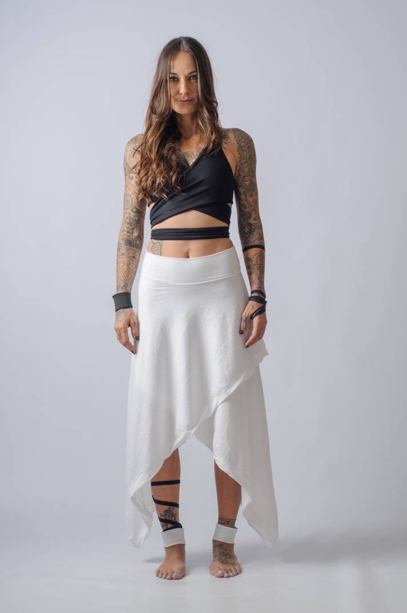 NEW asymmetric wide leg pants and skirt/Cotton High waisted plus size skirt/Edgy ankle length loose pants/Cyberpunk, palazzo pants image 4