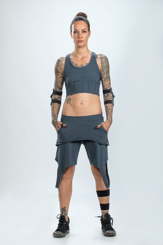 Asymmetric Cargo Capri Pants/ladies Capri Pants/cyberpunk