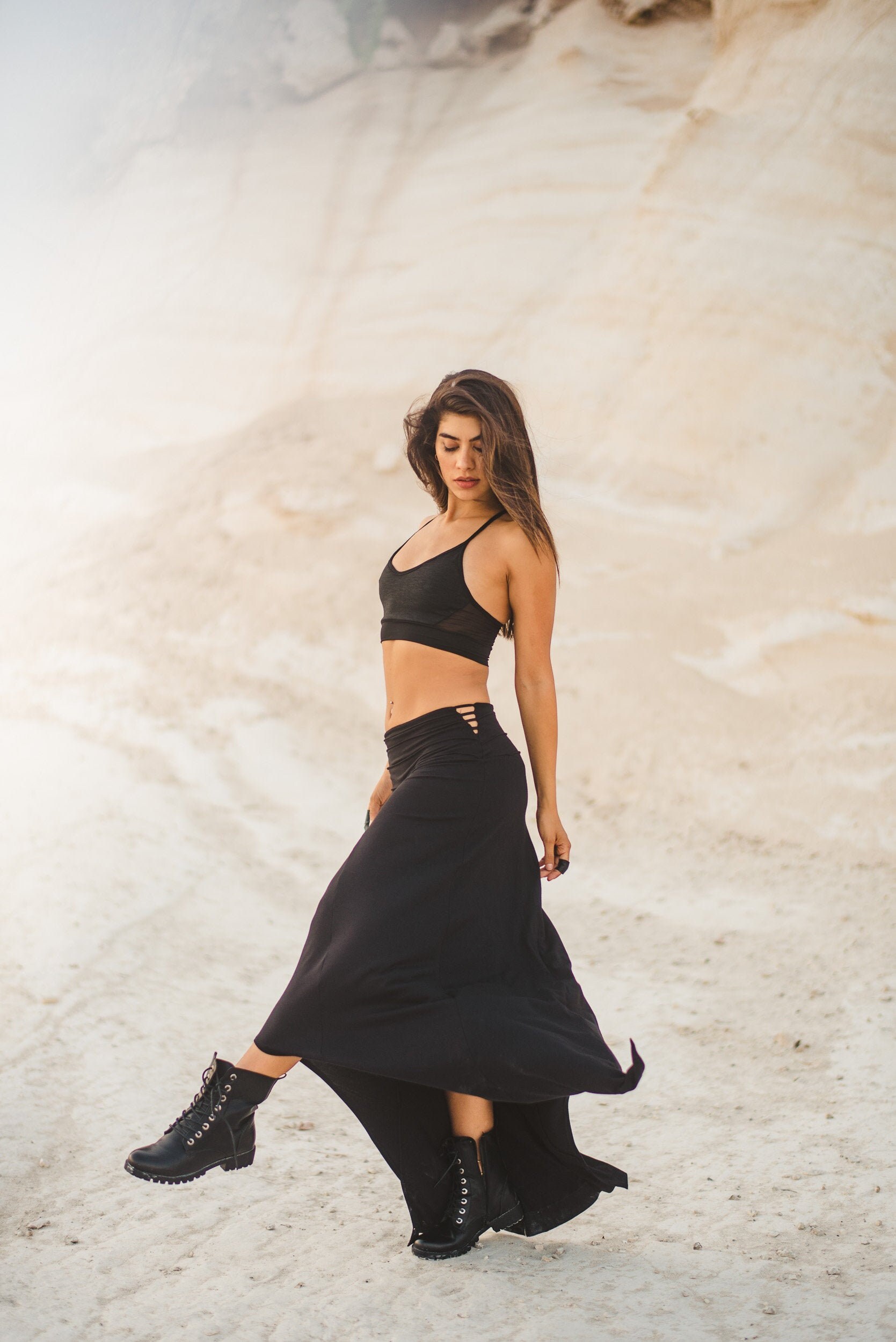 スカート ROTATE Woman Skirt Black 112878 100 Moon Star Black Side Split Ruched Maxi Skirt – Club L London