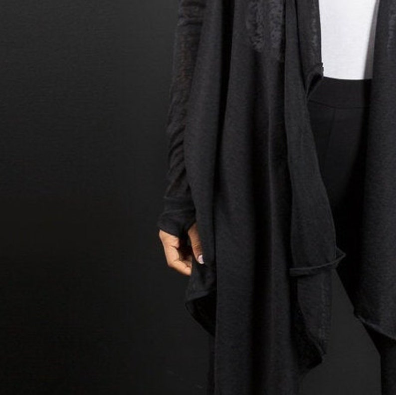 Women's Asymmetric Cotton Lycra Jacket/Cyberpunk Multi-Functional Futuristic Cardigan/Thumb Holes Sleeves Loose Cardigan image 9