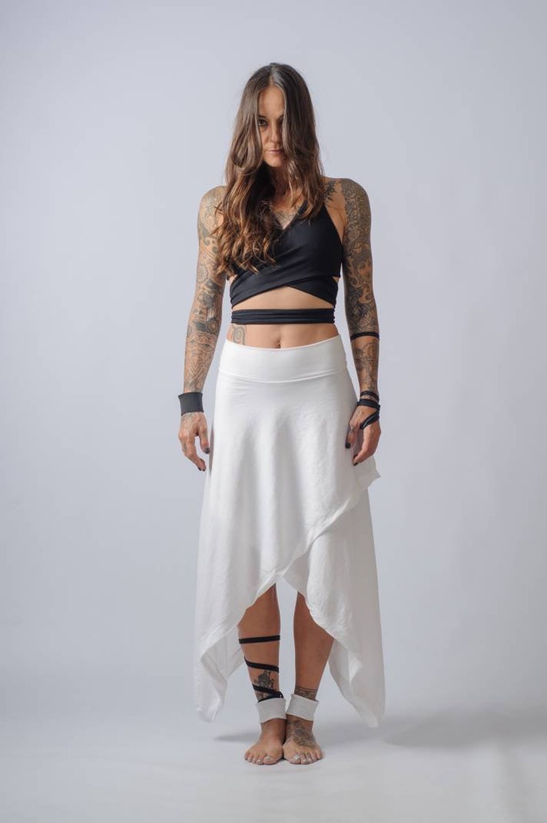 NEW asymmetric wide leg pants and skirt/Cotton High waisted plus size skirt/Edgy ankle length loose pants/Cyberpunk, palazzo pants image 2