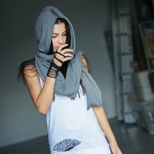 Long hooded scarf/Scarf with hood/Futuristic women's scarfs/Winter scarf image 1