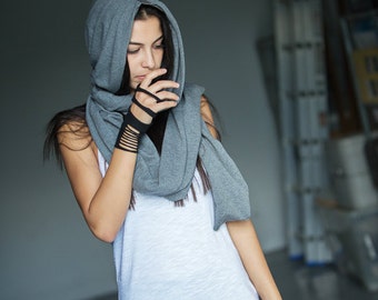 Long hooded scarf/Scarf with hood/Futuristic women's scarfs/Winter scarf