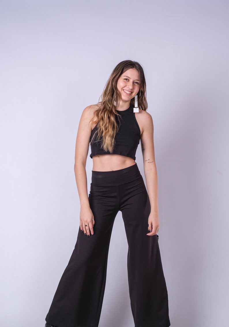 High Waist Black Loose Wide Leg Pants/Extravagant High Rise Palazzo Pants/Cyberpunk Black Cargo Style Trousers image 10