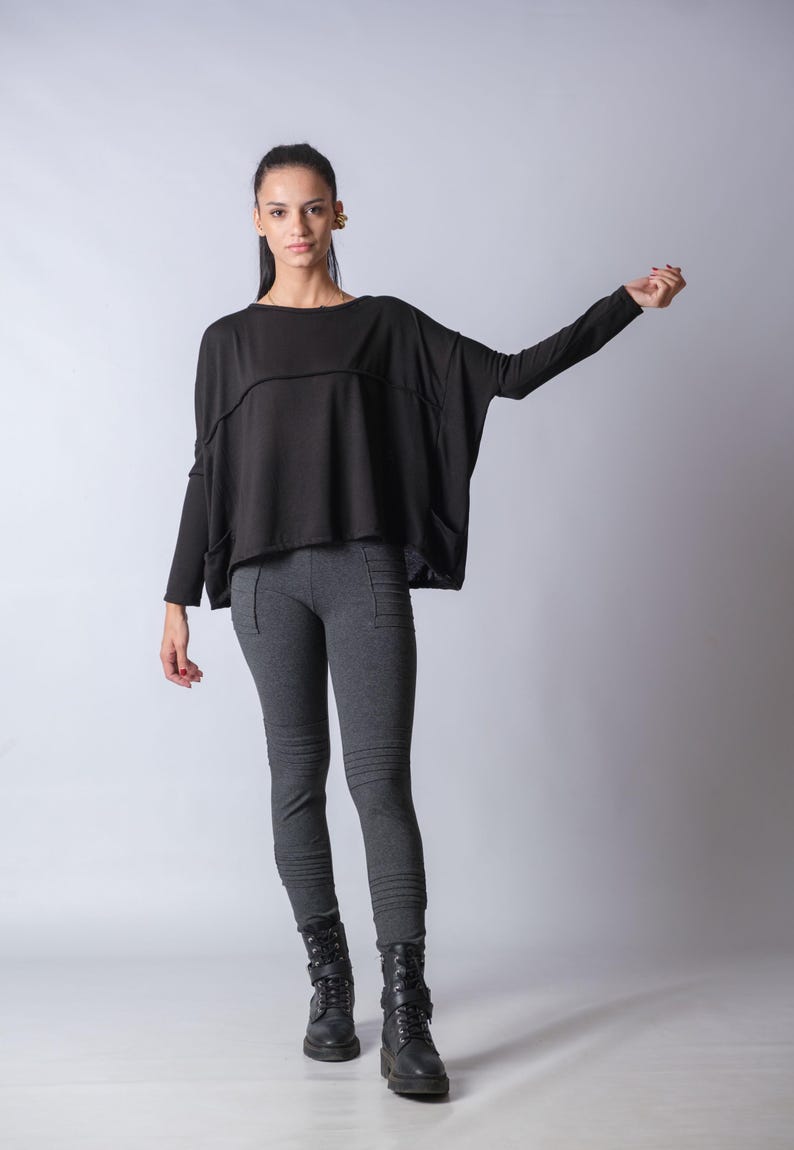 Loose fit knitted long sleeve tunic with slouchy style, handmade women’s casual top