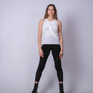 Women&#39;s Black Soft Cotton Tank Top/Extravagant Top/Cyberpunk Fashion/White Summer Casual Tee/Layered Top/Post Apocalyptic Fashion/Racer Back