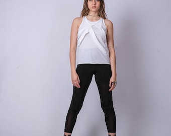 Gelaagde cyberpunk-tanktop: extravagante katoenen racerbacktop voor dames