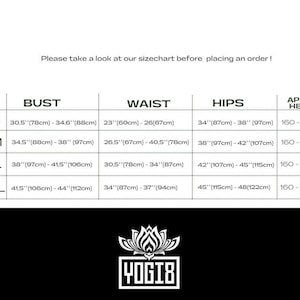 May include: Size chart for clothing with measurements in inches and centimeters. The chart includes sizes XS, S/M, M/L, and L/XL with corresponding bust, waist, hip, and approximate height measurements.