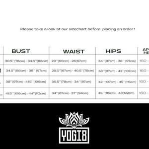May include: Size chart for clothing with measurements in inches and centimeters. The chart includes sizes XS, S/M, M/L, and L/XL with corresponding bust, waist, hip, and approximate height measurements.