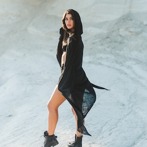 Women's Hooded Asymmetric Cardigan/Post Apocalyptic Women's Coat/Long Loose Jacket/Oversize Tunic/Gothic Cloak
