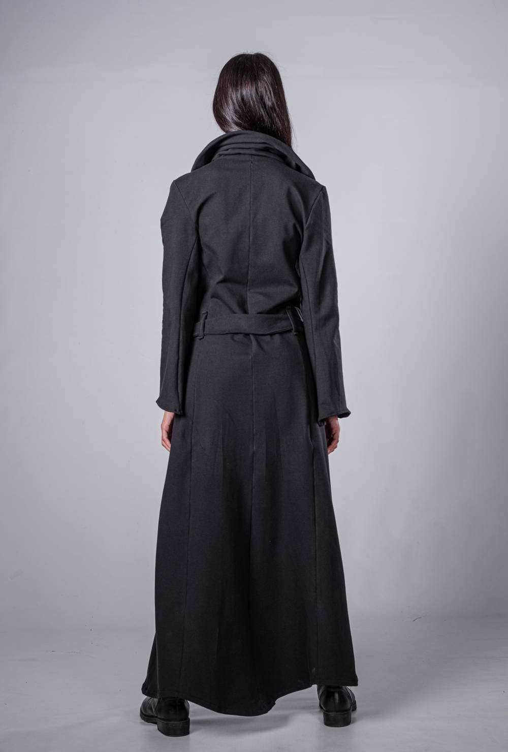 ラストBaggy Sleeve Long Coat 黒 Men Long Black Oversized Trench Coat Long Sleeve Loose