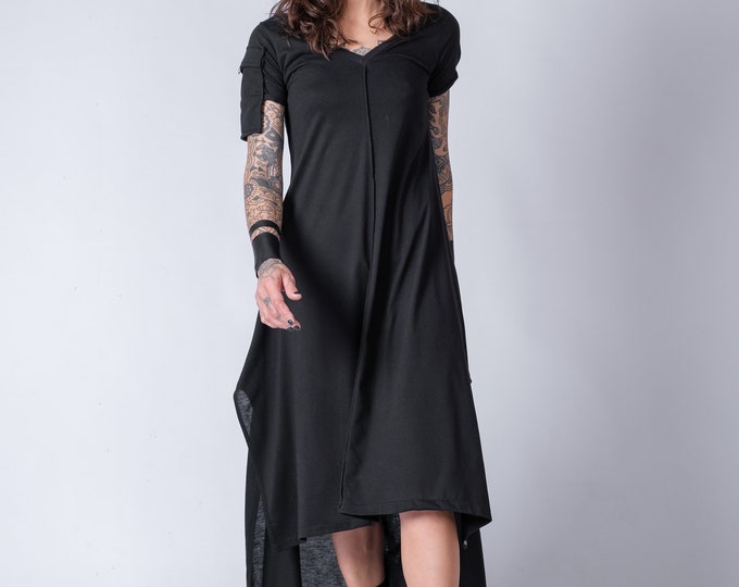Asymmetric short sleeve long dress/Loose asymmetric long dress