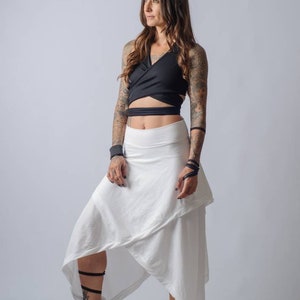 NEW asymmetric wide leg pants and skirt/Cotton High waisted plus size skirt/Edgy ankle length loose pants/Cyberpunk, palazzo pants image 7