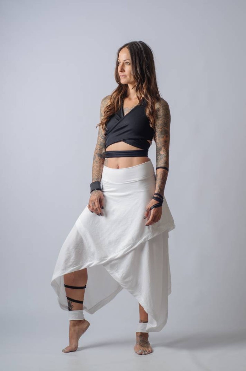 NEW asymmetric wide leg pants and skirt/Cotton High waisted plus size skirt/Edgy ankle length loose pants/Cyberpunk, palazzo pants image 7