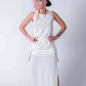 Double split maxi dress cargo style/ Womens  casual white shift dress