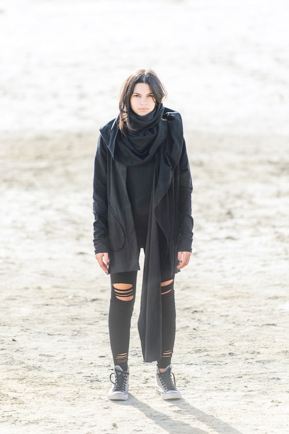 Goth Winter Coat/big Hood Jacket/cyberpunk Jacket/asymmetric